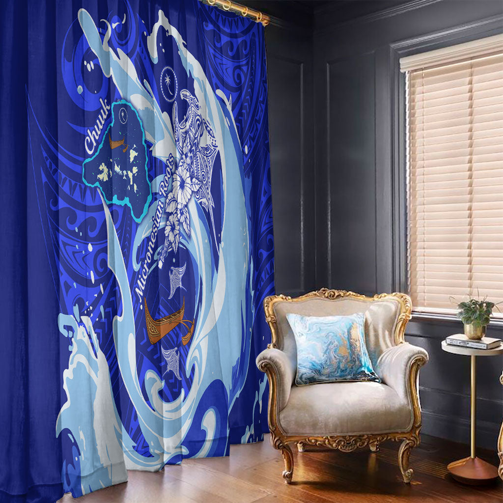 Chuuk Micronesian Roots Window Curtain Polynesian Tribal Pattern Hibiscus Flower And Stingray Art