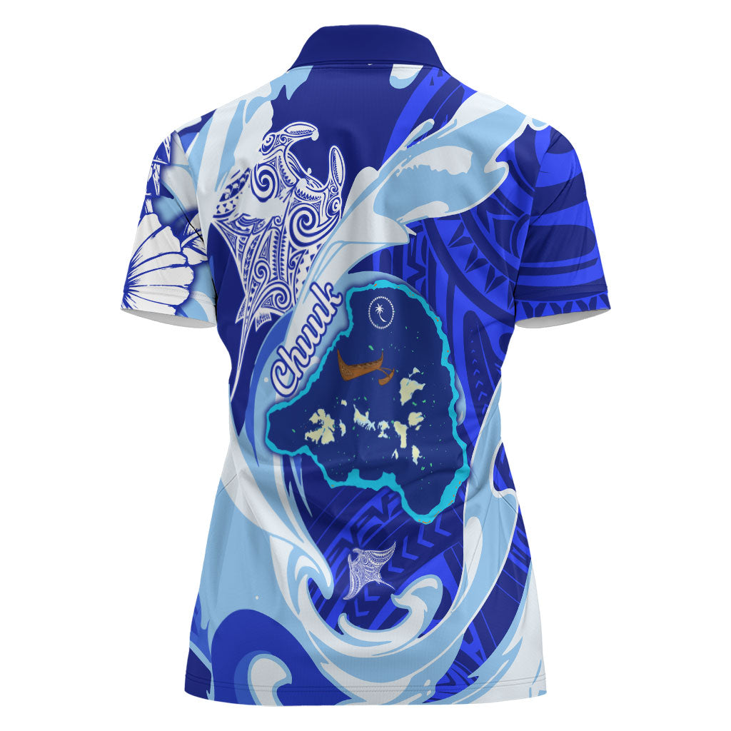 Chuuk Micronesian Roots Women Polo Shirt Polynesian Tribal Pattern Hibiscus Flower And Stingray Art
