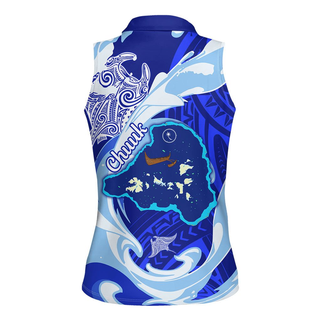 Chuuk Micronesian Roots Women Sleeveless Polo Shirt Polynesian Tribal Pattern Hibiscus Flower And Stingray Art