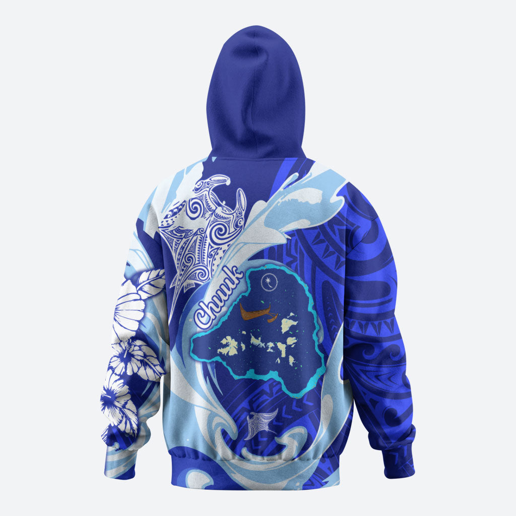 Chuuk Micronesian Roots Zip Hoodie Polynesian Tribal Pattern Hibiscus Flower And Stingray Art