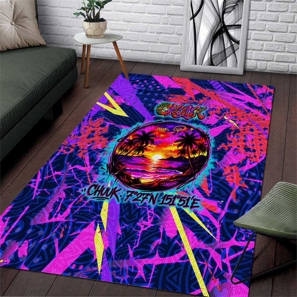 Chuuk Tropical Sunset Coordinates Area Rug Neon Graffiti Polynesian Tribal