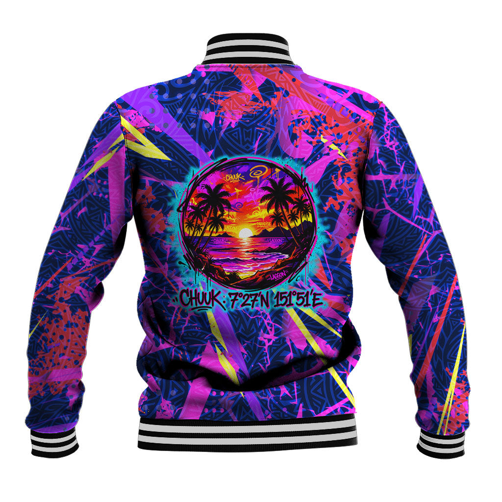 Chuuk Tropical Sunset Coordinates Baseball Jacket Neon Graffiti Polynesian Tribal