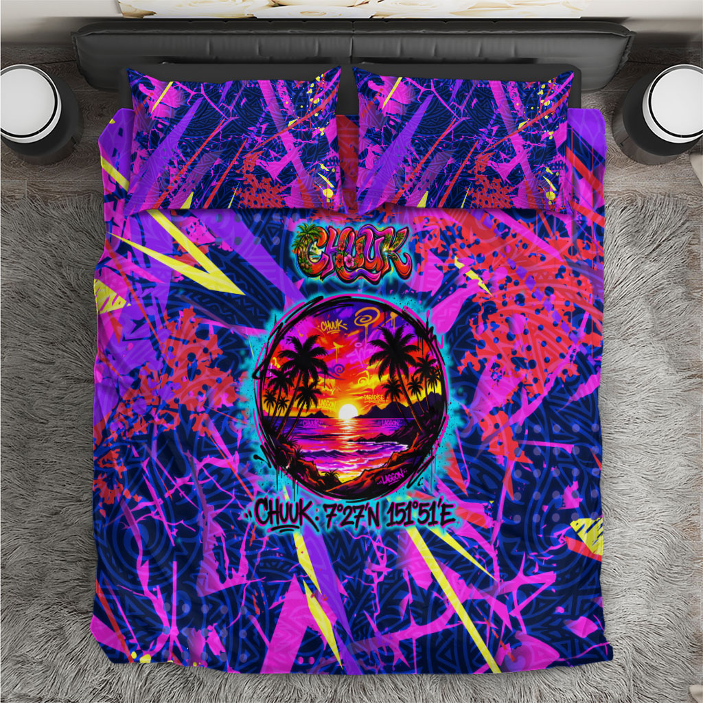 Chuuk Tropical Sunset Coordinates Bedding Set Neon Graffiti Polynesian Tribal