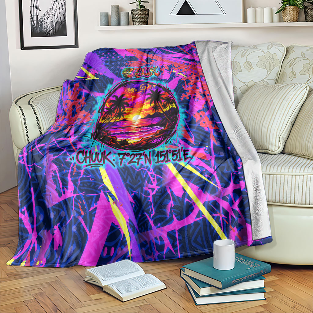 Chuuk Tropical Sunset Coordinates Blanket Neon Graffiti Polynesian Tribal TS04 Purple Pink - Polynesian Pride