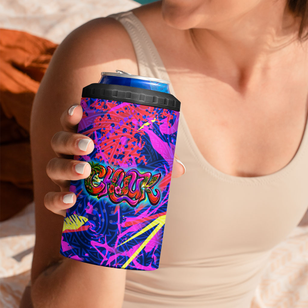 Chuuk Tropical Sunset Coordinates 4 in 1 Can Cooler Tumbler Neon Graffiti Polynesian Tribal