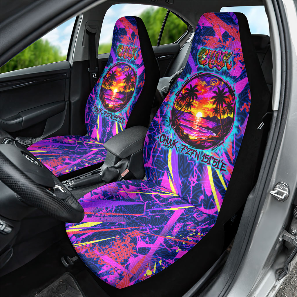 Chuuk Tropical Sunset Coordinates Car Seat Cover Neon Graffiti Polynesian Tribal