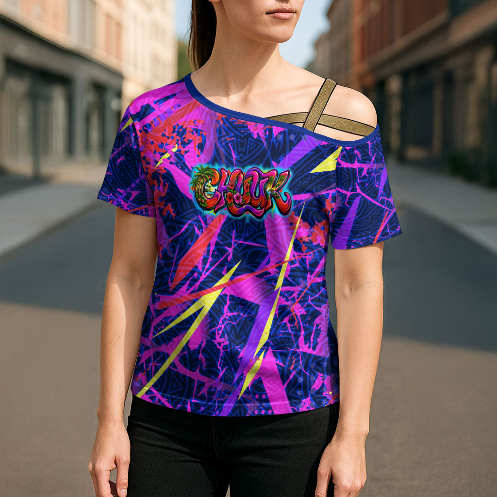Chuuk Tropical Sunset Coordinates Cross Shoulder Shirt Neon Graffiti Polynesian Tribal