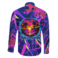 Chuuk Tropical Sunset Coordinates Family Matching Long Sleeve Bodycon Dress and Hawaiian Shirt Neon Graffiti Polynesian Tribal