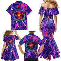 Chuuk Tropical Sunset Coordinates Family Matching Mermaid Dress and Hawaiian Shirt Neon Graffiti Polynesian Tribal