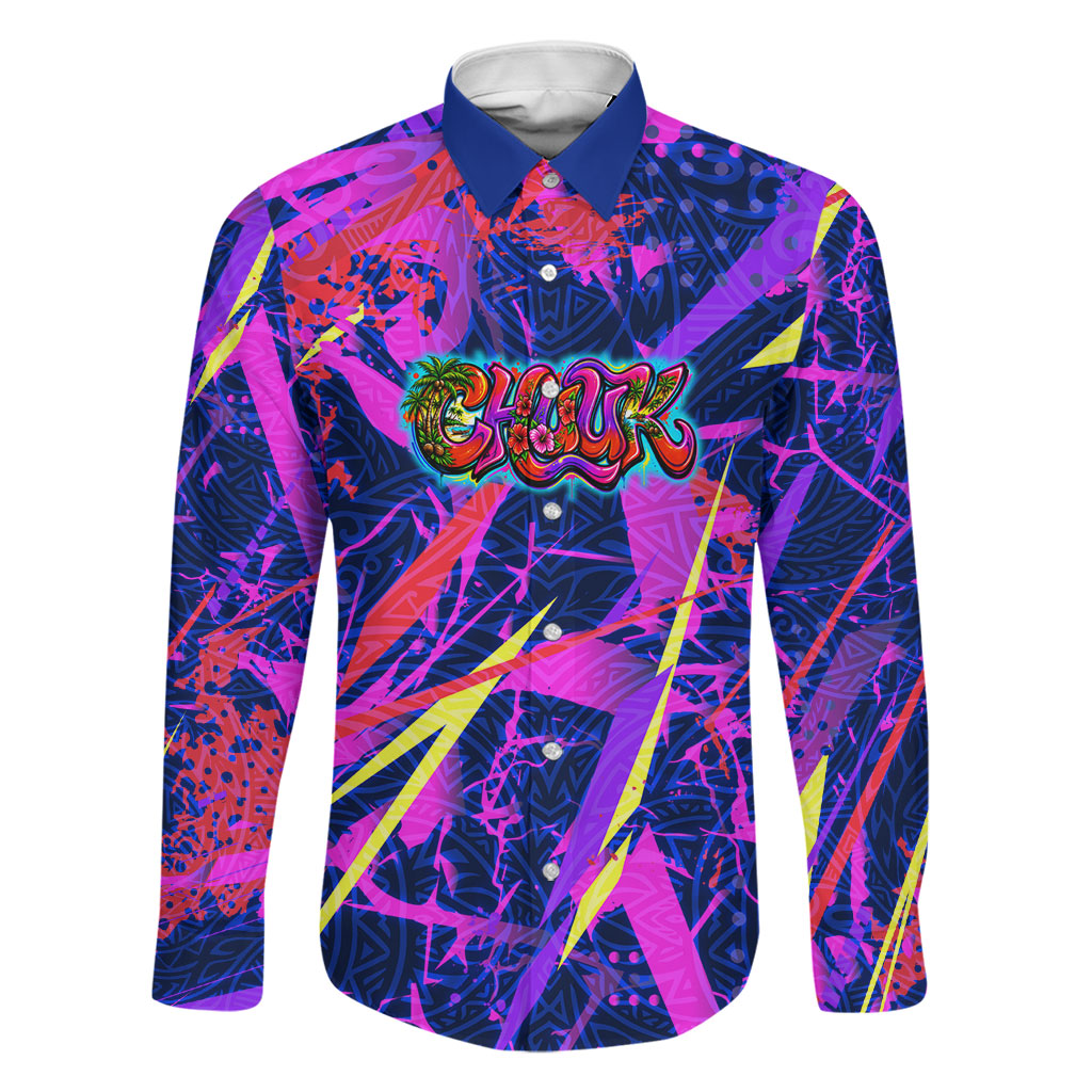 Chuuk Tropical Sunset Coordinates Family Matching Mermaid Dress and Hawaiian Shirt Neon Graffiti Polynesian Tribal