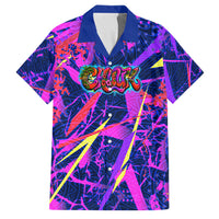 Chuuk Tropical Sunset Coordinates Family Matching Off Shoulder Short Dress and Hawaiian Shirt Neon Graffiti Polynesian Tribal
