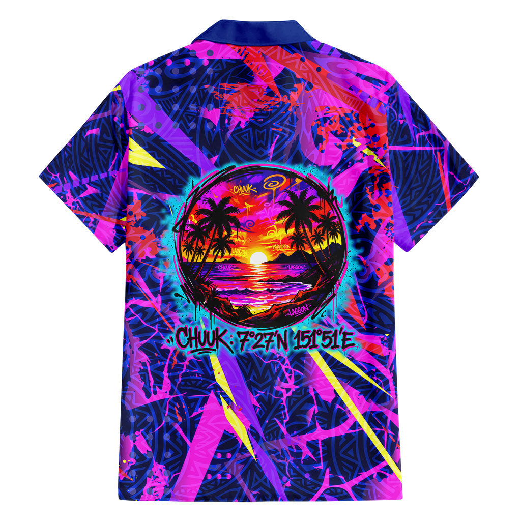 Chuuk Tropical Sunset Coordinates Hawaiian Shirt Neon Graffiti Polynesian Tribal