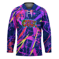 Chuuk Tropical Sunset Coordinates Hockey Jersey Neon Graffiti Polynesian Tribal