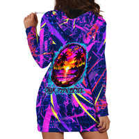 Chuuk Tropical Sunset Coordinates Hoodie Dress Neon Graffiti Polynesian Tribal