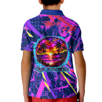 Chuuk Tropical Sunset Coordinates Kid Polo Shirt Neon Graffiti Polynesian Tribal
