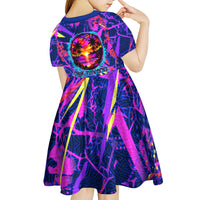 Chuuk Tropical Sunset Coordinates Kid Short Sleeve Dress Neon Graffiti Polynesian Tribal