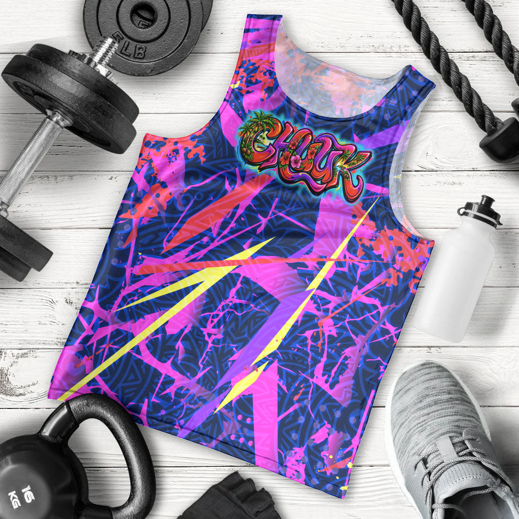 Chuuk Tropical Sunset Coordinates Men Tank Top Neon Graffiti Polynesian Tribal