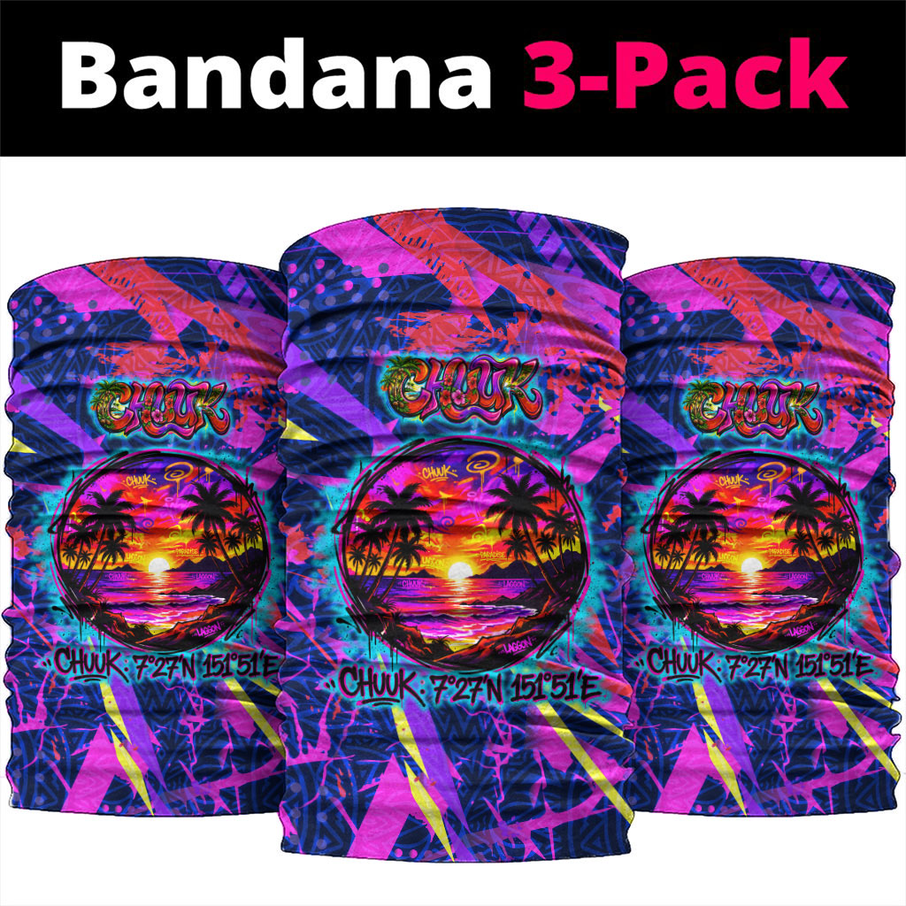 Chuuk Tropical Sunset Coordinates Neck Gaiter Neon Graffiti Polynesian Tribal TS04 package One Size: 25*50cm Purple Pink - Polynesian Pride