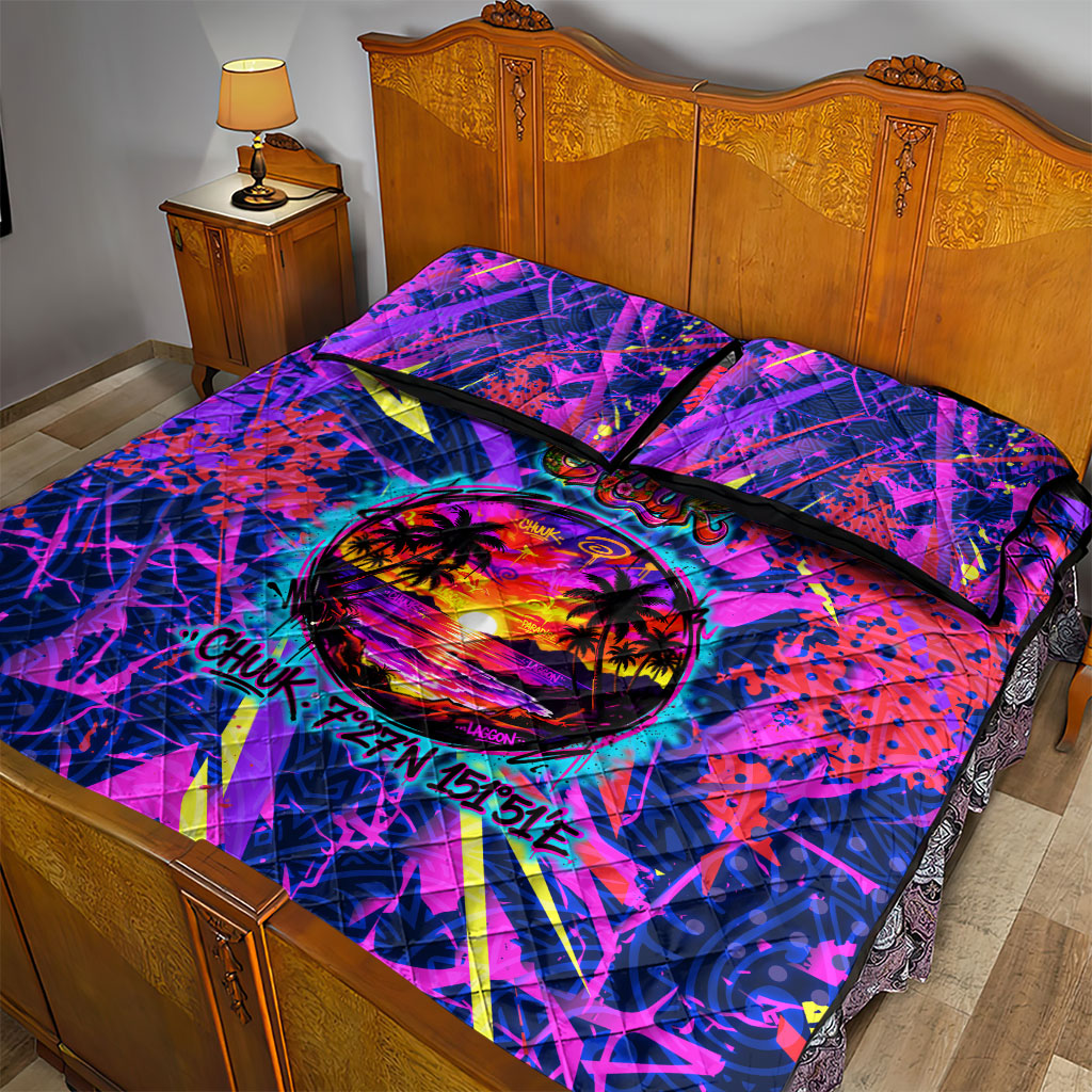 Chuuk Tropical Sunset Coordinates Quilt Bed Set Neon Graffiti Polynesian Tribal