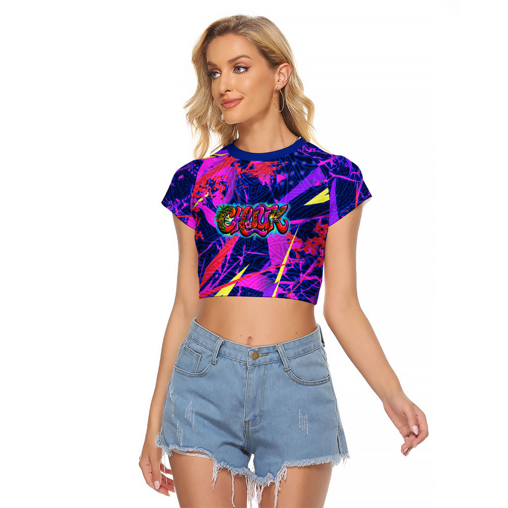 Chuuk Tropical Sunset Coordinates Raglan Cropped T Shirt Neon Graffiti Polynesian Tribal