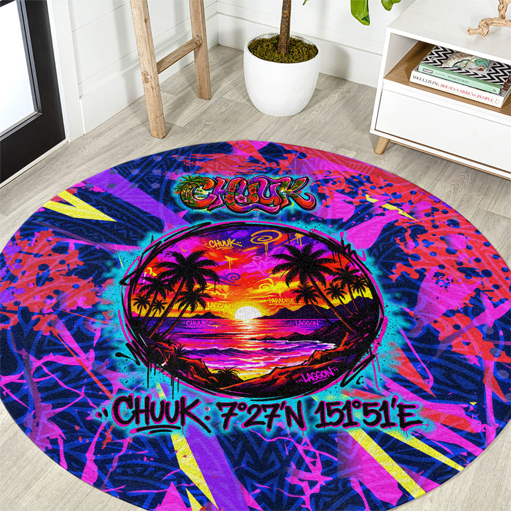 Chuuk Tropical Sunset Coordinates Round Carpet Neon Graffiti Polynesian Tribal TS04 Purple Pink - Polynesian Pride