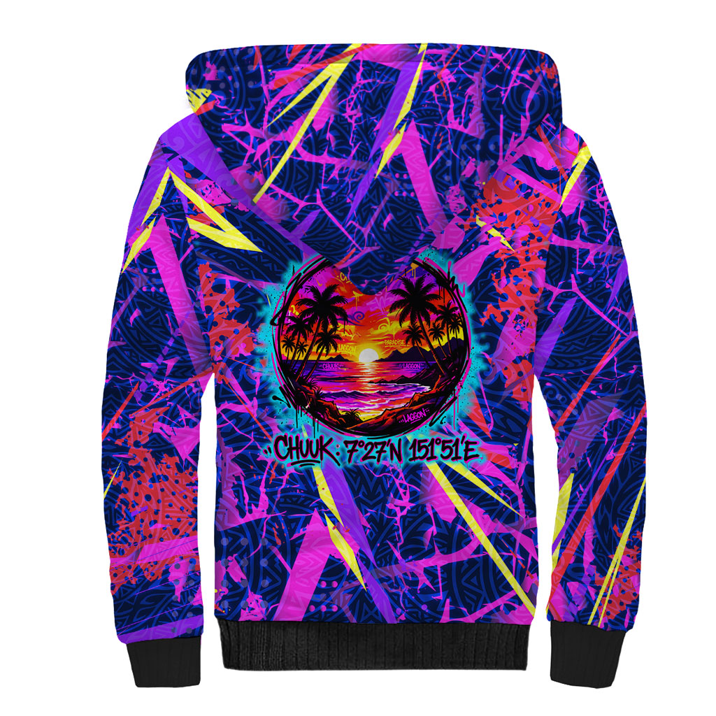 Chuuk Tropical Sunset Coordinates Sherpa Hoodie Neon Graffiti Polynesian Tribal