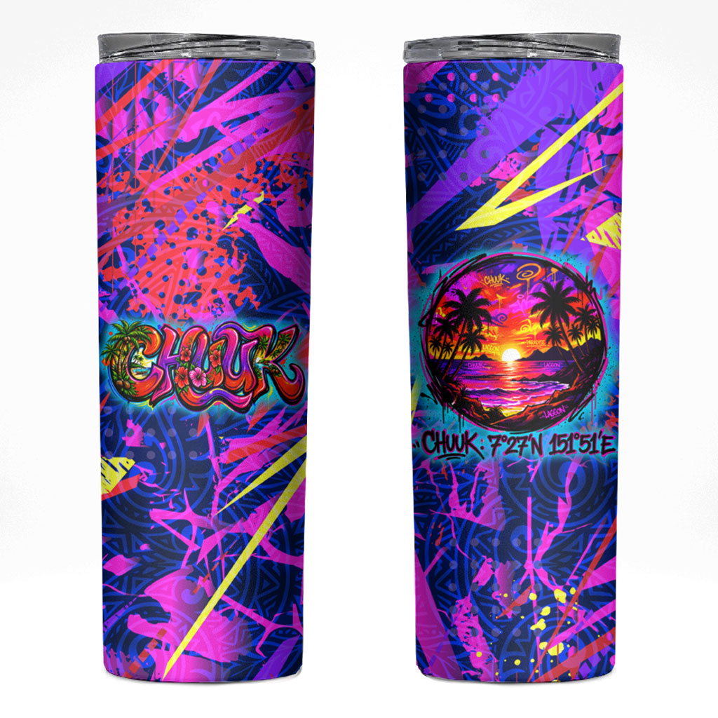 Chuuk Tropical Sunset Coordinates Skinny Tumbler Neon Graffiti Polynesian Tribal TS04 Purple Pink - Polynesian Pride