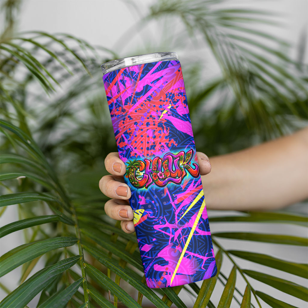 Chuuk Tropical Sunset Coordinates Skinny Tumbler Neon Graffiti Polynesian Tribal