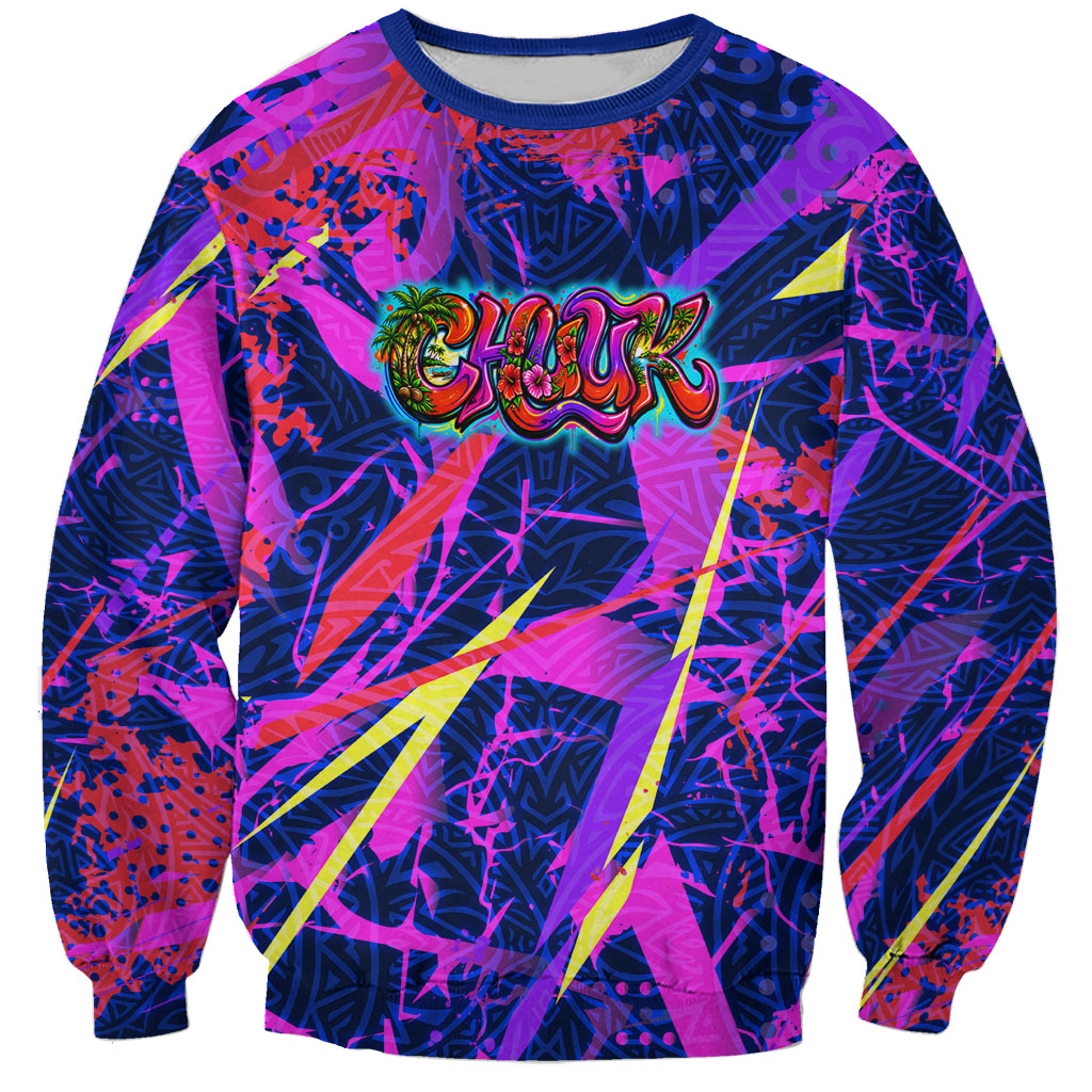 Chuuk Tropical Sunset Coordinates Sweatshirt Neon Graffiti Polynesian Tribal