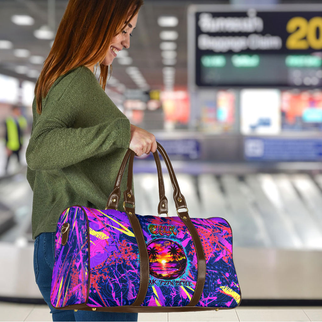 Chuuk Tropical Sunset Coordinates Travel Bag Neon Graffiti Polynesian Tribal