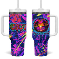 Chuuk Tropical Sunset Coordinates Tumbler With Handle Neon Graffiti Polynesian Tribal