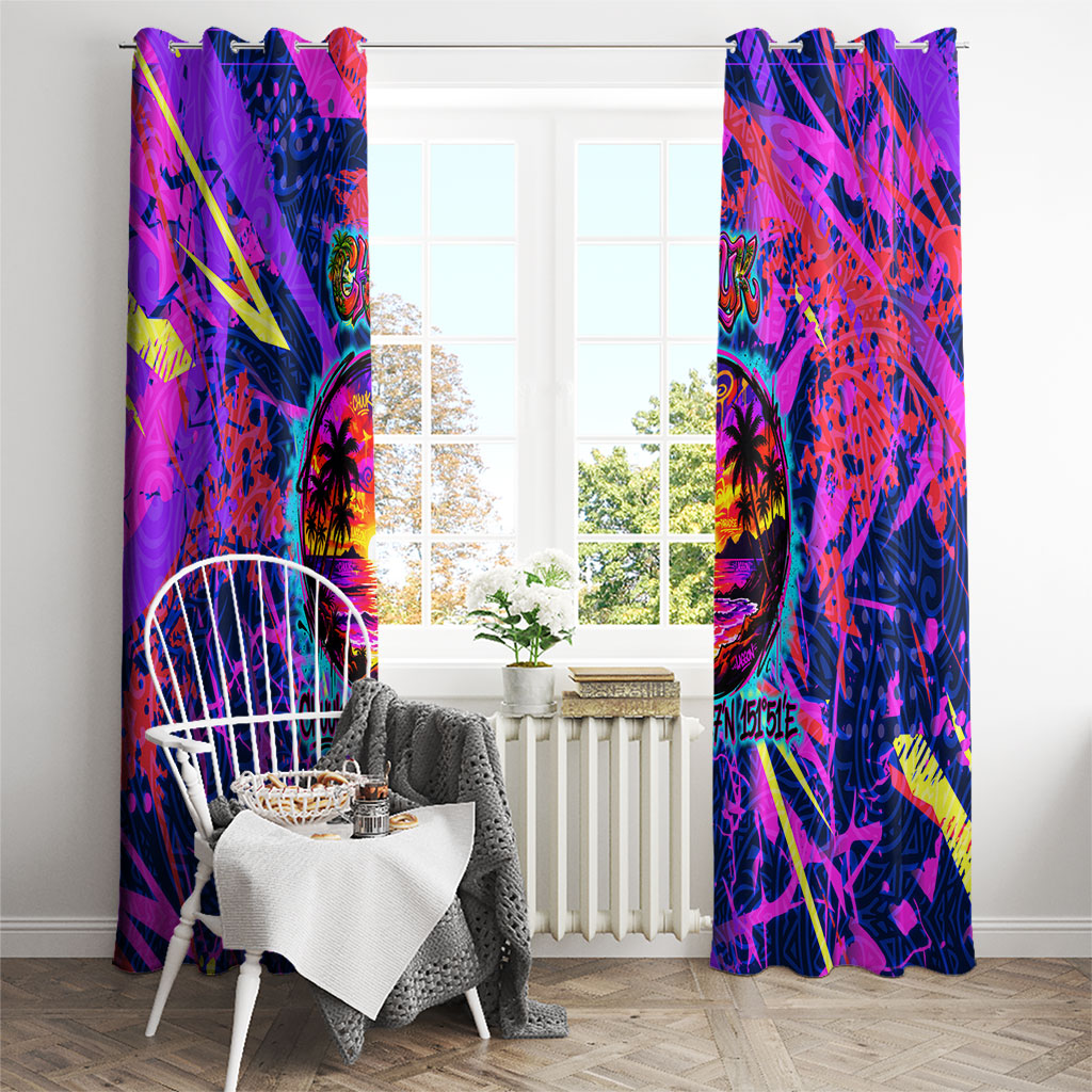 Chuuk Tropical Sunset Coordinates Window Curtain Neon Graffiti Polynesian Tribal