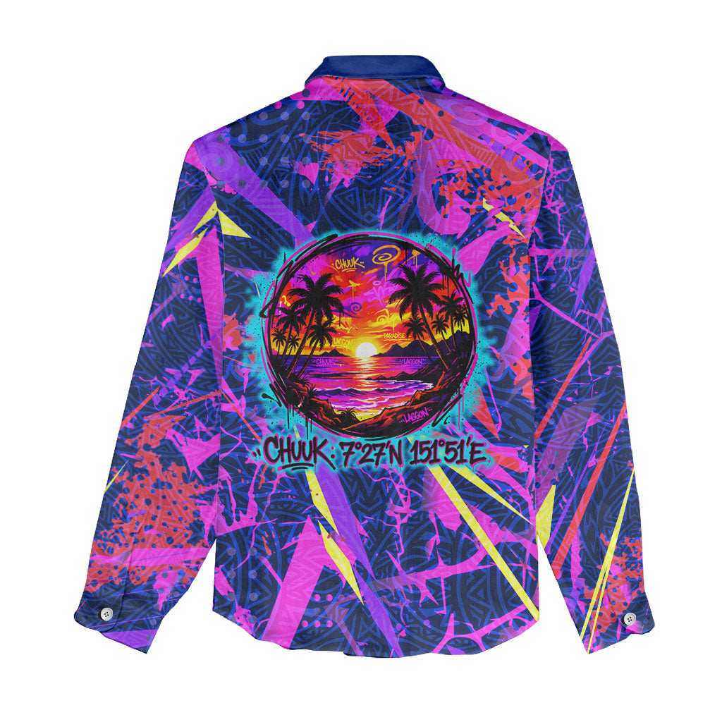 Chuuk Tropical Sunset Coordinates Women Casual Shirt Neon Graffiti Polynesian Tribal