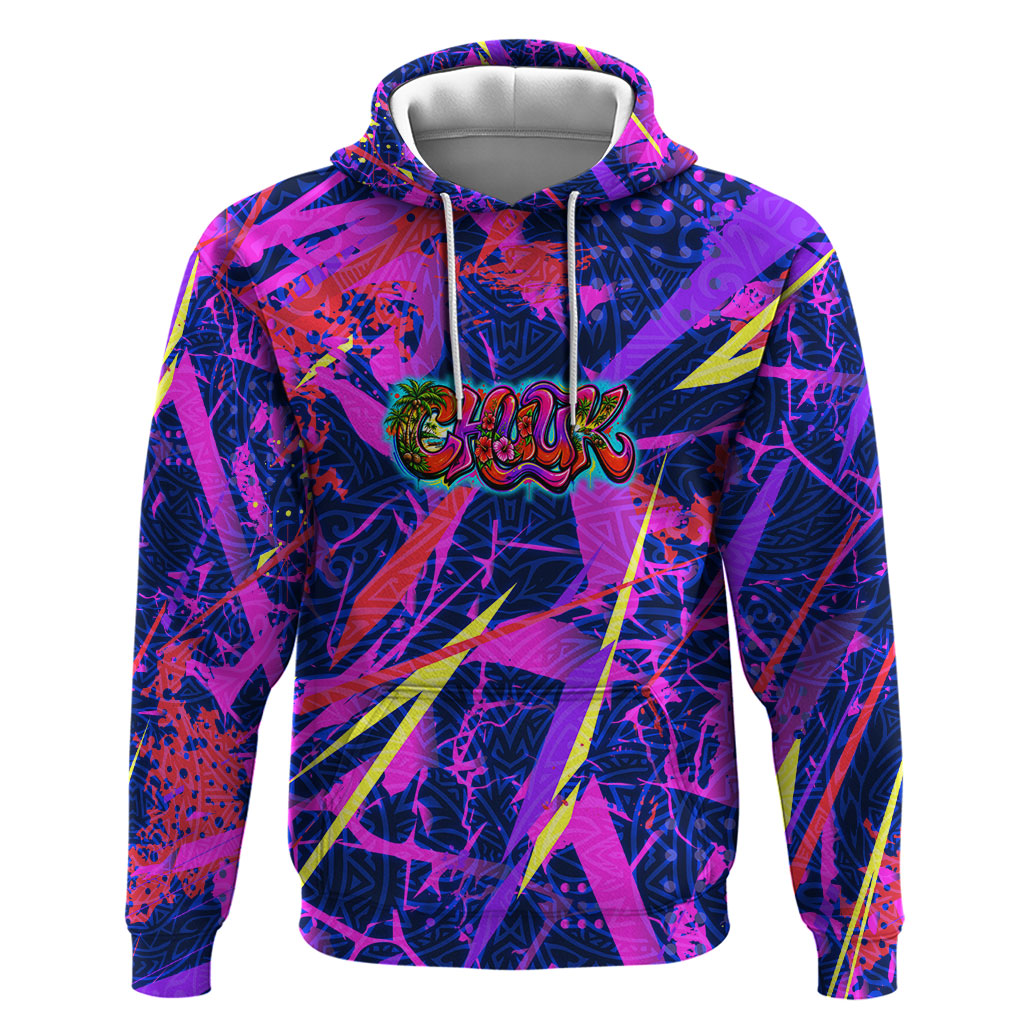 Chuuk Tropical Sunset Coordinates Zip Hoodie Neon Graffiti Polynesian Tribal