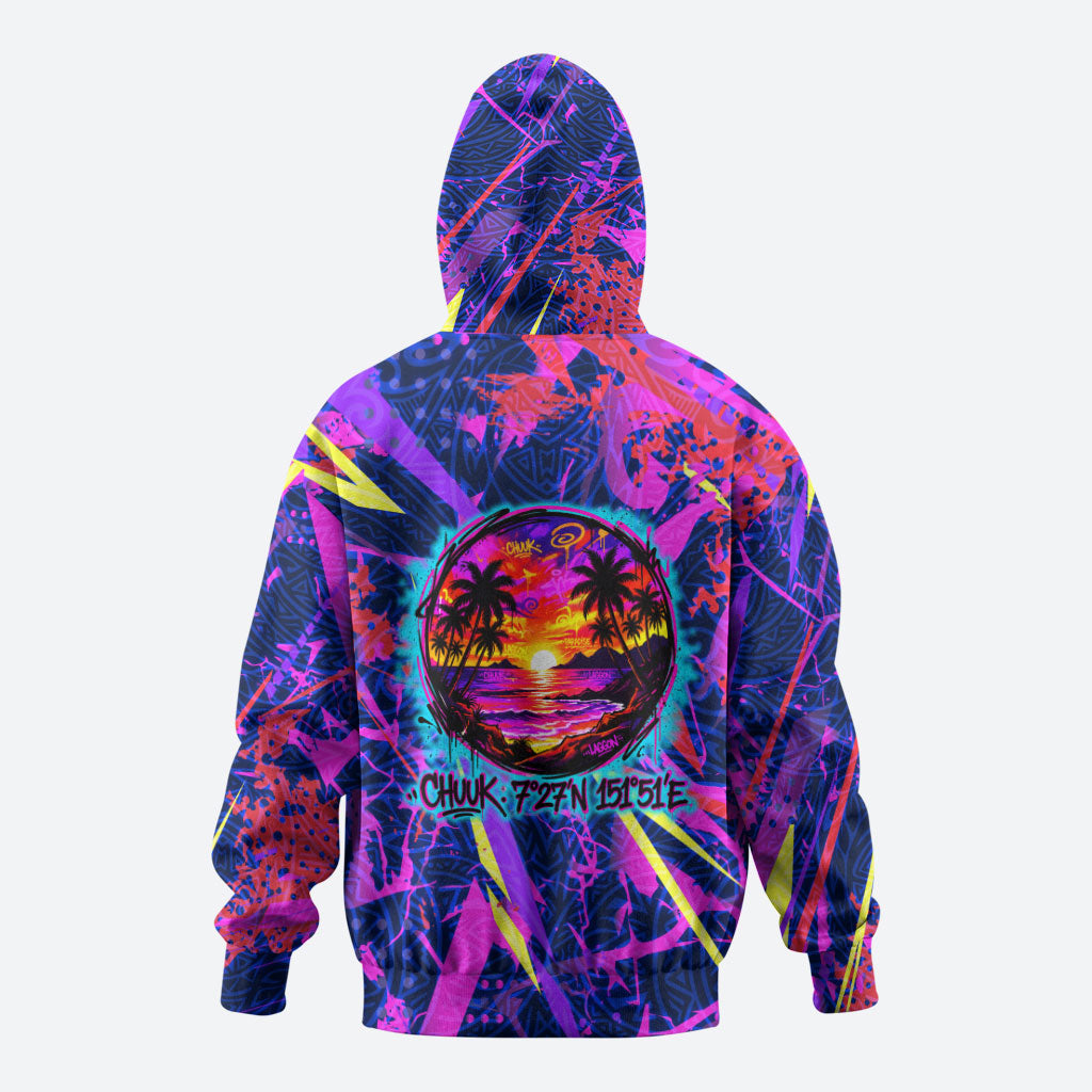 Chuuk Tropical Sunset Coordinates Zip Hoodie Neon Graffiti Polynesian Tribal