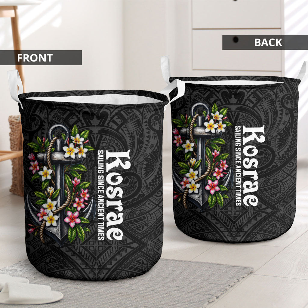 Kosrae Nautical Heritage Laundry Basket Polynesian Tribal Anchor With Plumeria Tropical Art