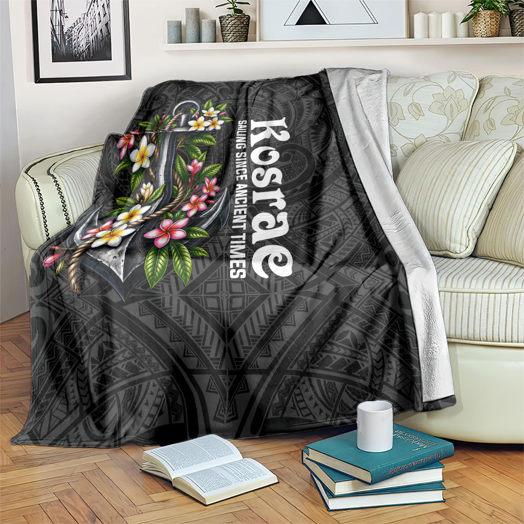 Kosrae Nautical Heritage Blanket Polynesian Tribal Anchor With Plumeria Tropical Art TS04 Black Grey - Polynesian Pride