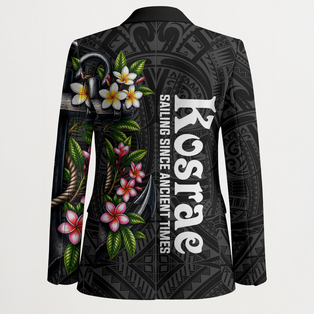 Kosrae Nautical Heritage Blazer Polynesian Tribal Anchor With Plumeria Tropical Art
