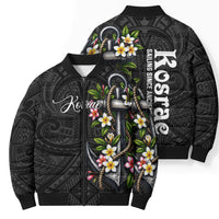 Kosrae Nautical Heritage Bomber Puffer Jacket Polynesian Tribal Anchor With Plumeria Tropical Art