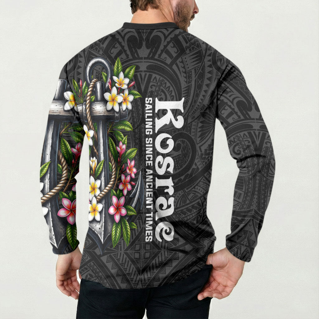Kosrae Nautical Heritage Button Sweatshirt Polynesian Tribal Anchor With Plumeria Tropical Art