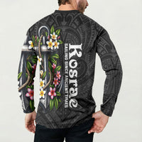 Kosrae Nautical Heritage Button Sweatshirt Polynesian Tribal Anchor With Plumeria Tropical Art