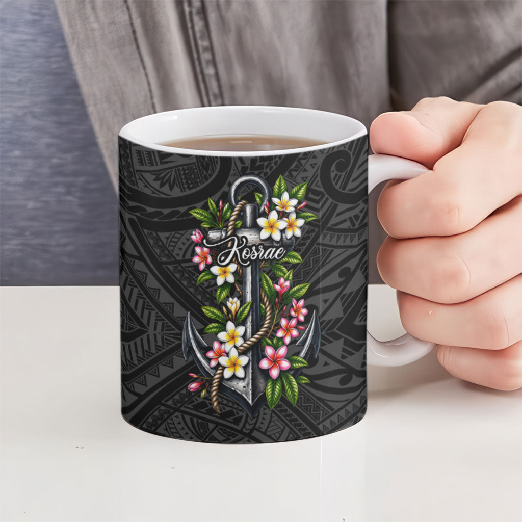 Kosrae Nautical Heritage Ceramic Mug Polynesian Tribal Anchor With Plumeria Tropical Art