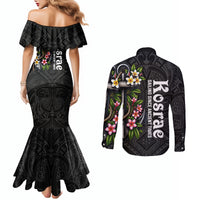 Kosrae Nautical Heritage Couples Matching Mermaid Dress and Long Sleeve Button Shirt Polynesian Tribal Anchor With Plumeria Tropical Art