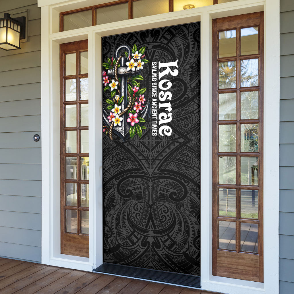 Kosrae Nautical Heritage Door Cover Polynesian Tribal Anchor With Plumeria Tropical Art