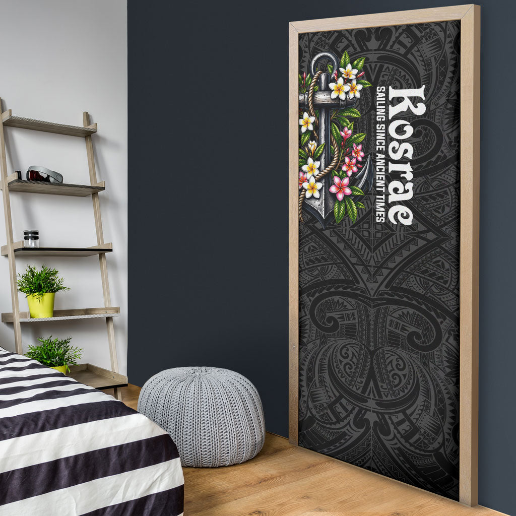 Kosrae Nautical Heritage Door Cover Polynesian Tribal Anchor With Plumeria Tropical Art