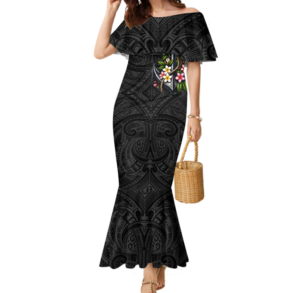 Kosrae Nautical Heritage Family Matching Mermaid Dress and Hawaiian Shirt Polynesian Tribal Anchor With Plumeria Tropical Art