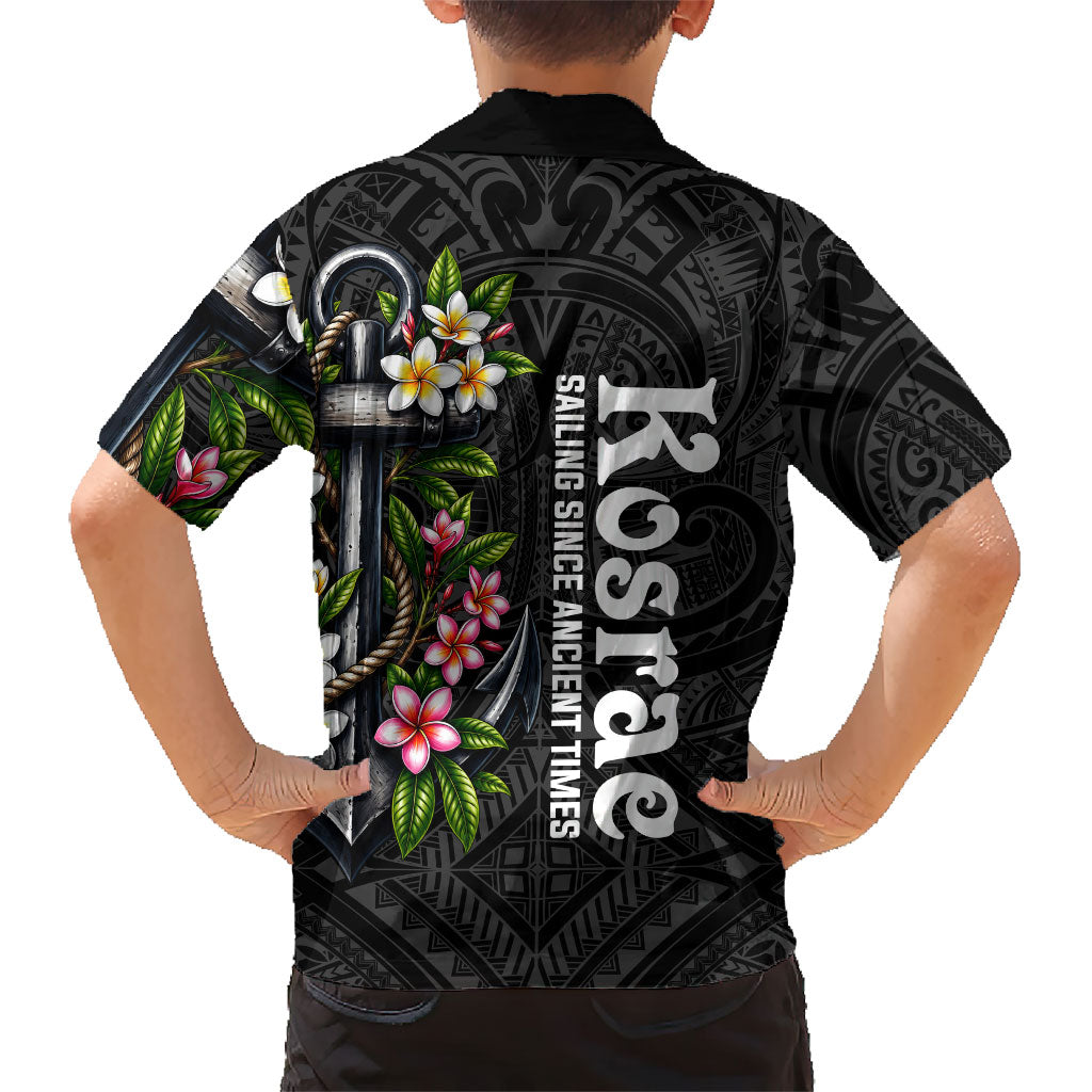 Kosrae Nautical Heritage Family Matching Off Shoulder Maxi Dress and Hawaiian Shirt Polynesian Tribal Anchor With Plumeria Tropical Art