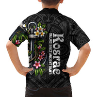 Kosrae Nautical Heritage Family Matching Off Shoulder Maxi Dress and Hawaiian Shirt Polynesian Tribal Anchor With Plumeria Tropical Art