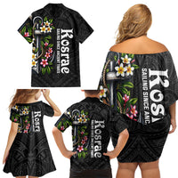 Kosrae Nautical Heritage Family Matching Off Shoulder Short Dress and Hawaiian Shirt Polynesian Tribal Anchor With Plumeria Tropical Art