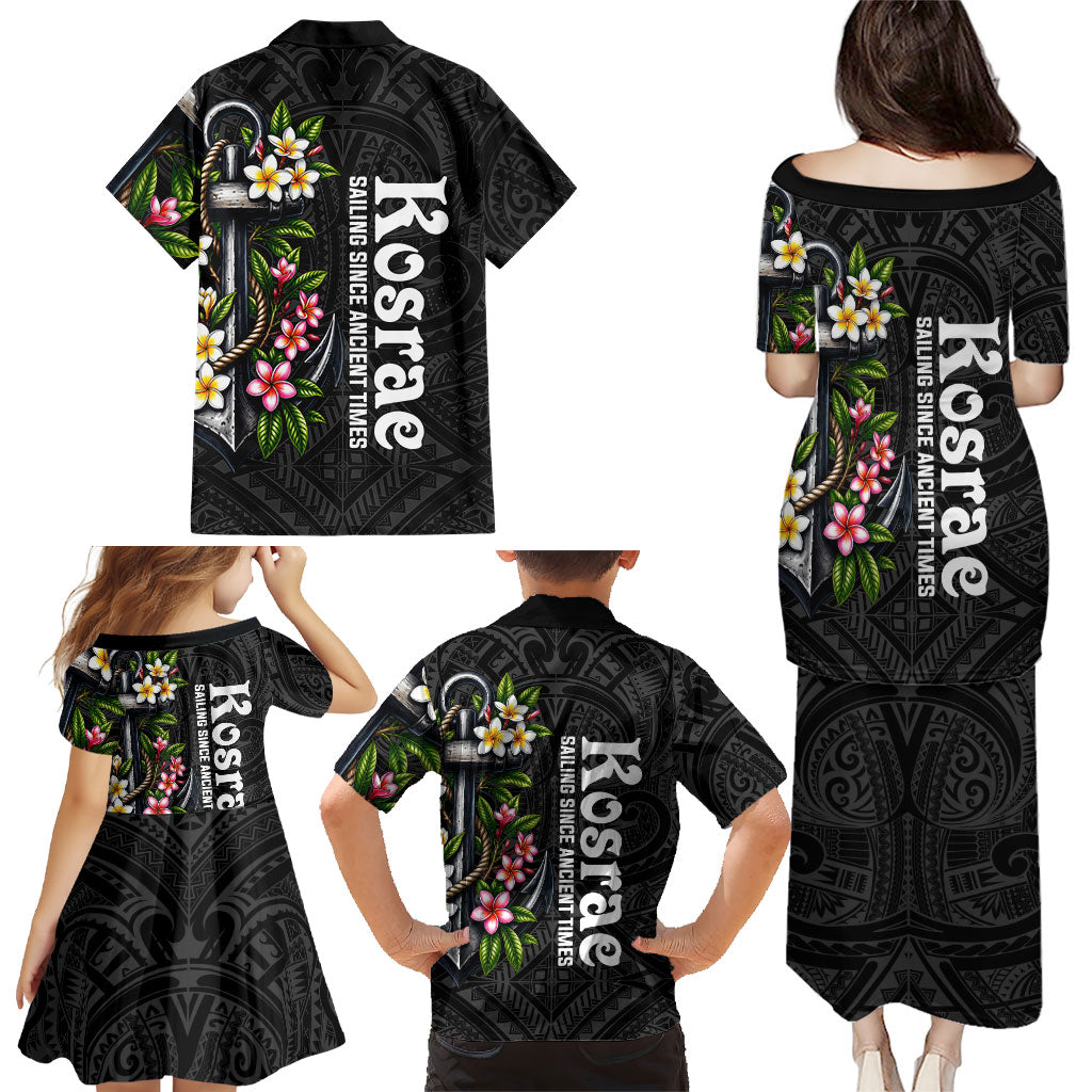 Kosrae Nautical Heritage Family Matching Puletasi and Hawaiian Shirt Polynesian Tribal Anchor With Plumeria Tropical Art